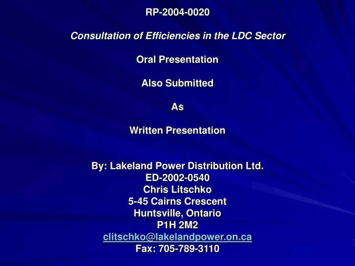 rp 2004 0020 consultation of efficiencies