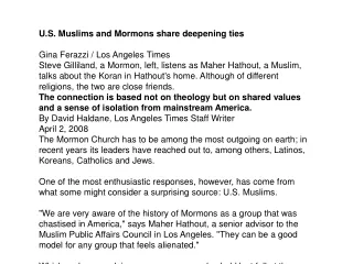 U.S. Muslims and Mormons share deepening ties Gina Ferazzi / Los Angeles Times