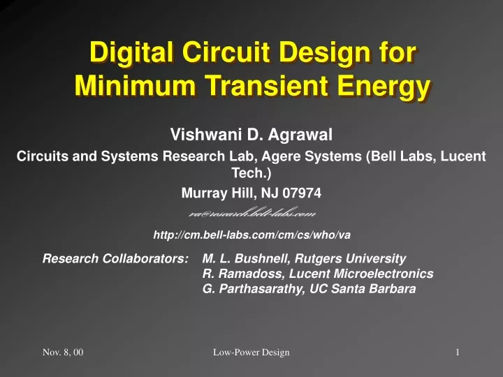 digital circuit design for minimum transient energy