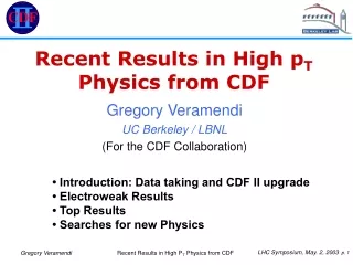 Recent Results in High p T  Physics from CDF