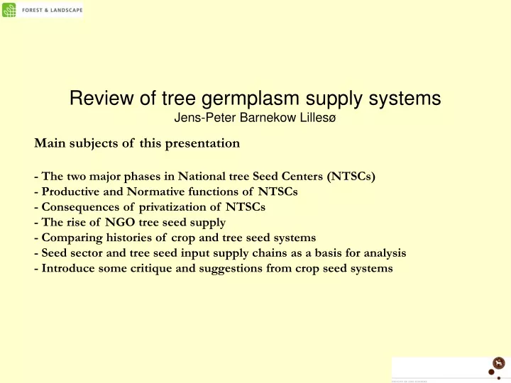 review of tree germplasm supply systems jens