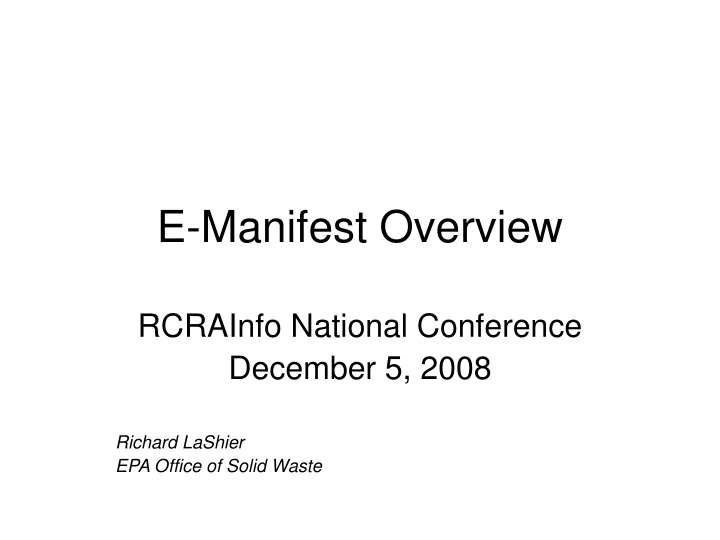 e manifest overview