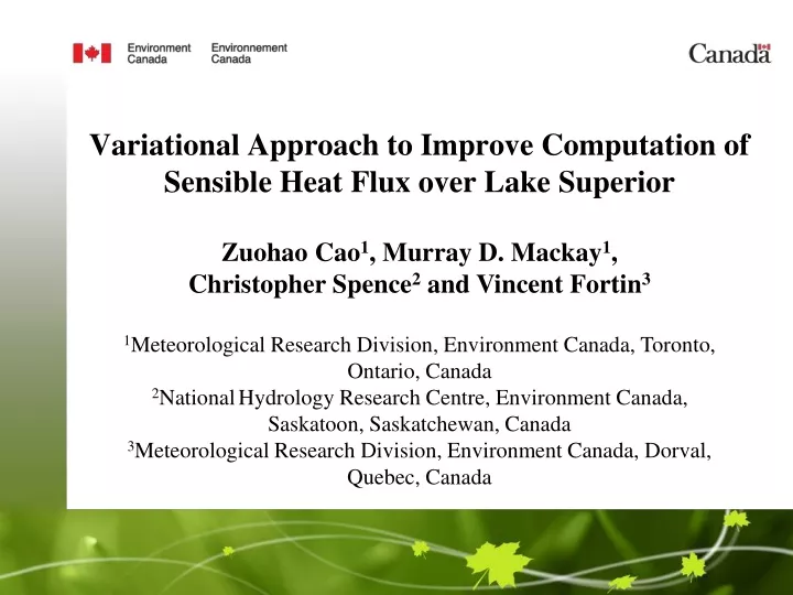 variational approach to improve computation of sensible heat flux over lake superior