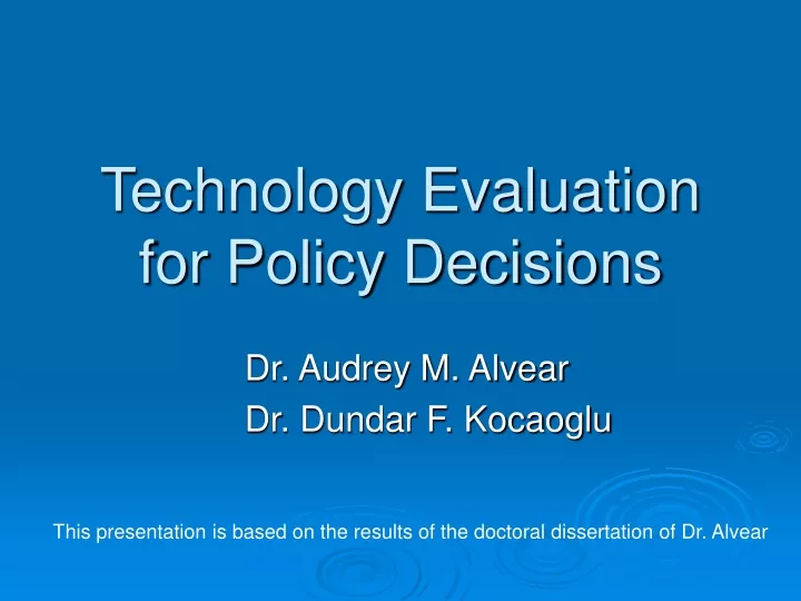 technology evaluation for policy decisions