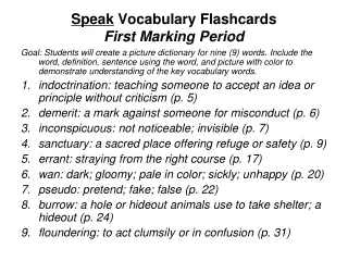 Speak  Vocabulary Flashcards First Marking Period