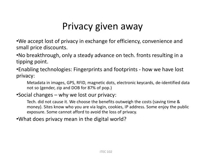 privacy given away