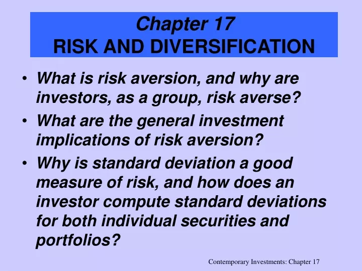chapter 17 risk and diversification