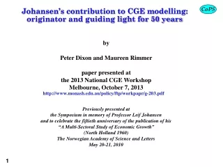 Johansen’s contribution to CGE modelling: originator and guiding light for 50 years