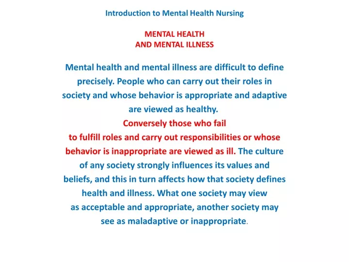 introduction to mental health nursing mental health and mental illness