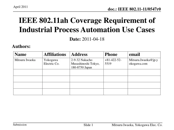 ieee 802 11ah coverage requirement of industrial process automation use cases