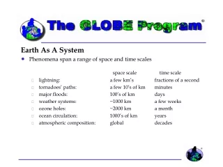 Earth As A System Phenomena span a range of space and time scales space scale	    time scale