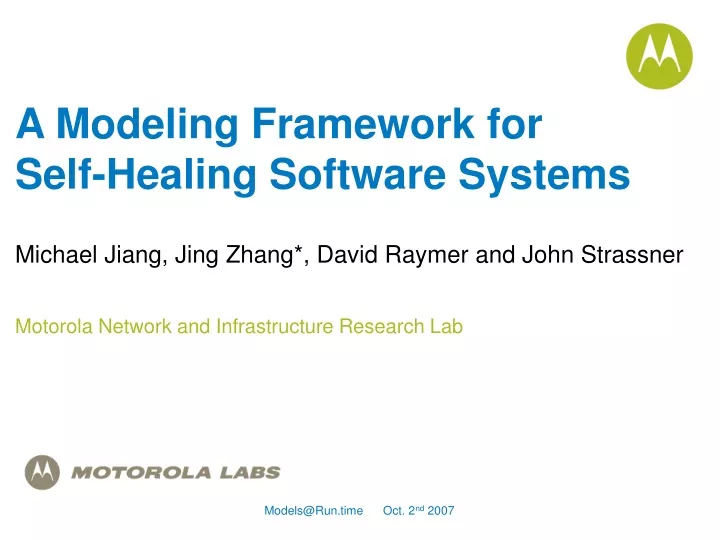 a modeling framework for self healing software systems