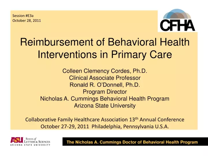 reimbursement of behavioral health interventions in primary care