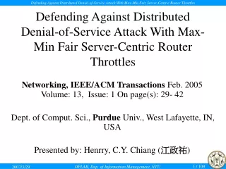 Networking, IEEE/ACM Transactions  Feb. 2005 Volume: 13,  Issue: 1 On page(s): 29- 42