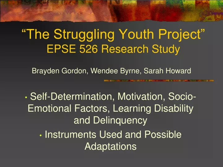 the struggling youth project epse 526 research study