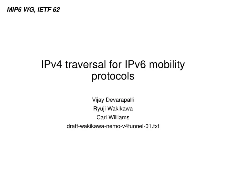ipv4 traversal for ipv6 mobility protocols