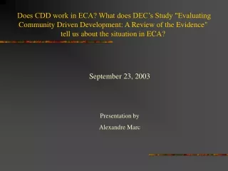 September 23, 2003 Presentation by Alexandre Marc