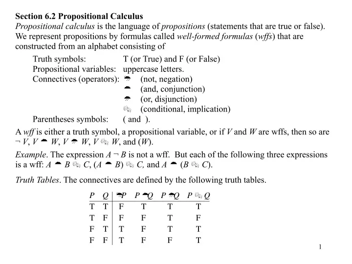 section 6 2 propositional calculus propositional