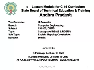 Prepared by K.Padmaja , Lecturer in CME  K.Subrahmanyam , Lecturer in CME