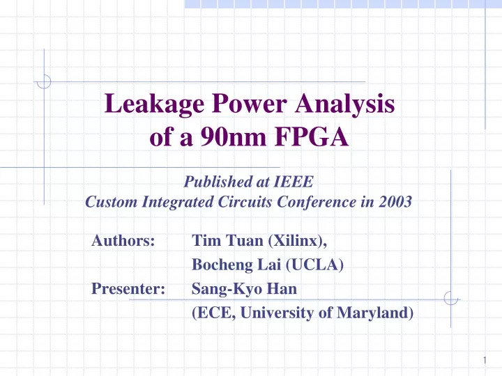 leakage power analysis of a 90nm fpga