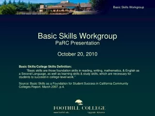 Basic Skills Workgroup PaRC Presentation  October 20, 2010