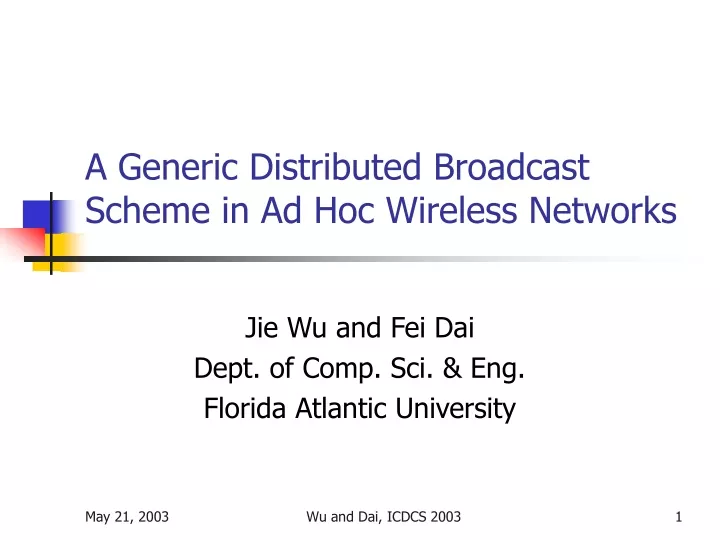 a generic distributed broadcast scheme in ad hoc wireless networks