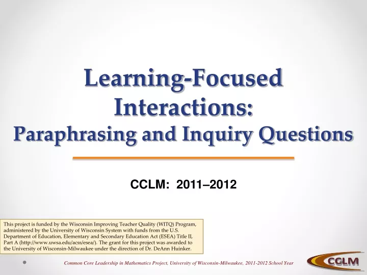 learning focused interactions paraphrasing and inquiry questions