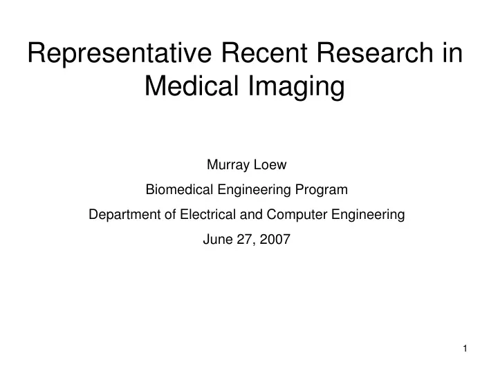 representative recent research in medical imaging