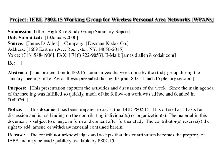 project ieee p802 15 working group for wireless