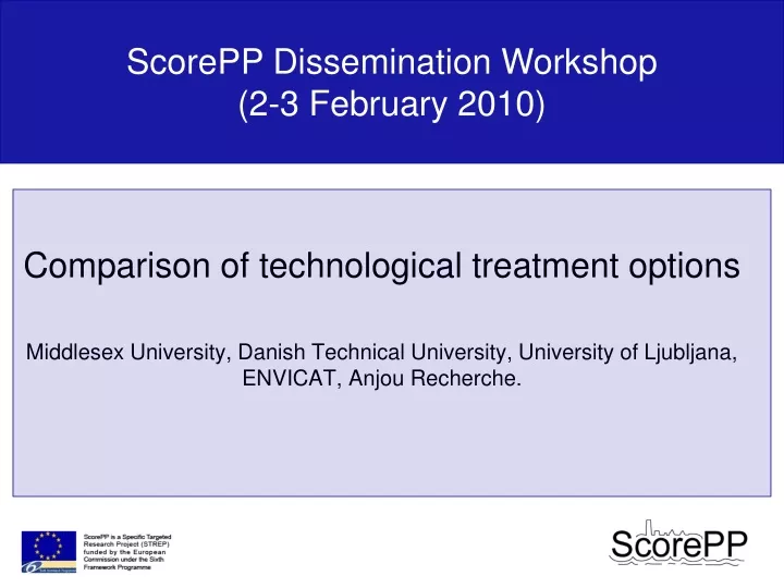 scorepp dissemination workshop 2 3 february 2010