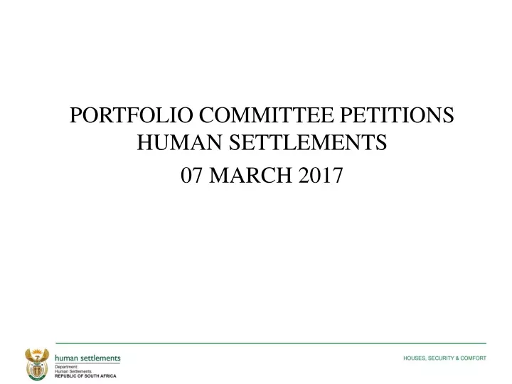 portfolio committee petitions human settlements