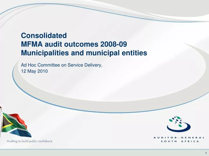consolidated mfma audit outcomes 2008 09 municipalities and municipal entities