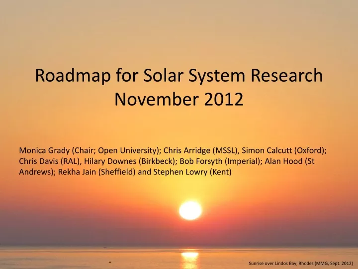 roadmap for solar system research november 2012