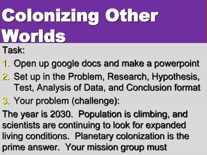 colonizing other worlds