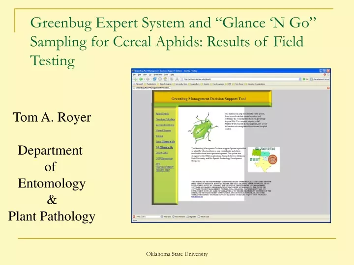 greenbug expert system and glance n go sampling for cereal aphids results of field testing