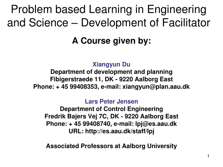 problem based learning in engineering and science development of facilitator