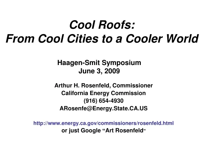 cool roofs from cool cities to a cooler world
