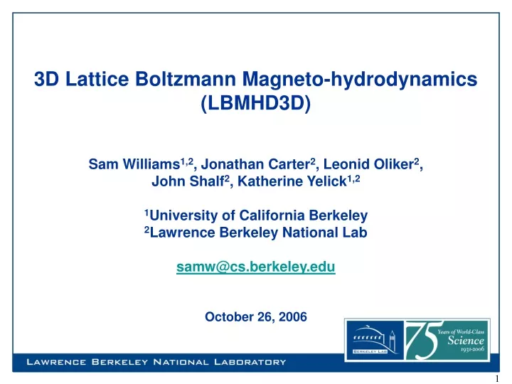 3d lattice boltzmann magneto hydrodynamics