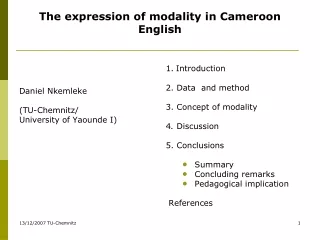 The expression of modality in Cameroon English