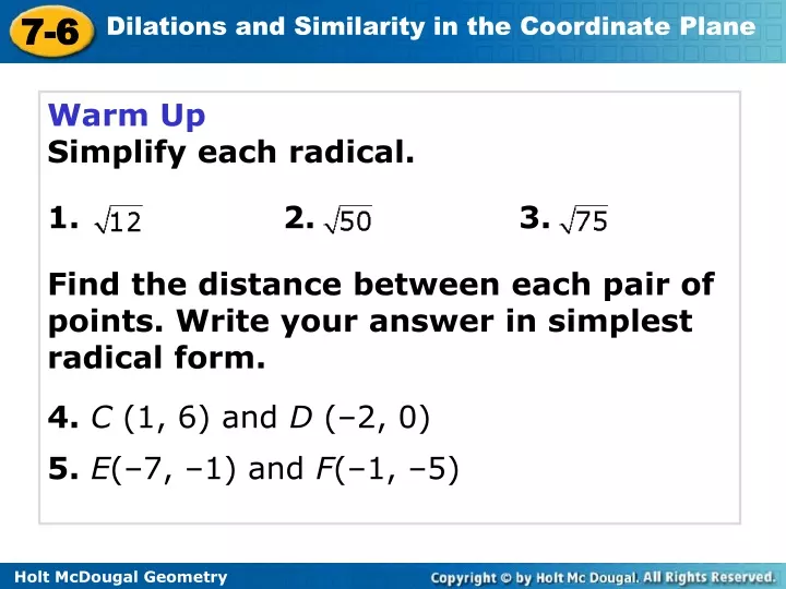 warm up simplify each radical 1 2 3 find