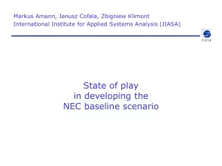 State of play  in developing the  NEC baseline scenario