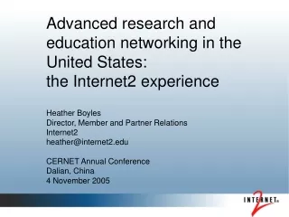 Advanced research and education networking in the United States:   the Internet2 experience