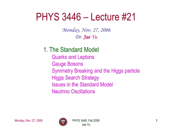 phys 3446 lecture 21