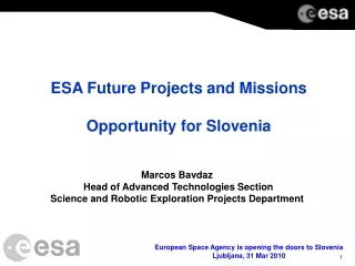 ESA Future Projects and Missions Opportunity for Slovenia