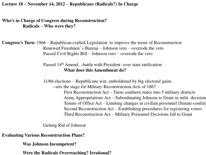 lecture 18 november 14 2012 republicans radicals