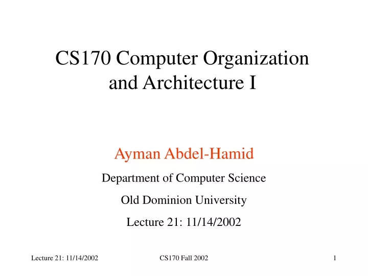cs170 computer organization and architecture i