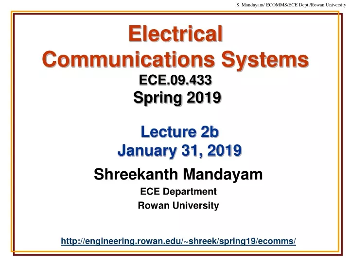 electrical communications systems ece 09 433 spring 2019