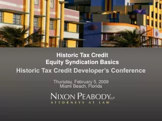 Historic Tax Credit  Equity Syndication Basics
