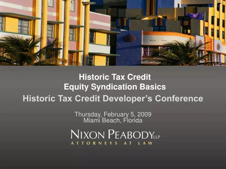 historic tax credit equity syndication basics
