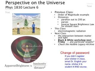 Perspective on the Universe Phys 1830 Lecture 6